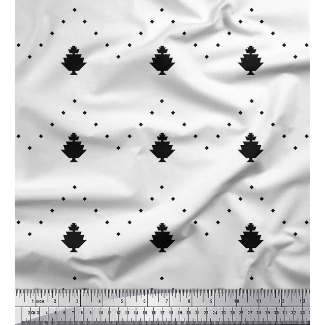 Soimoi Black polyester Crepe Fabric Butidar Jamdani Print Sewing Fabric Yard 52 Inch Wide
