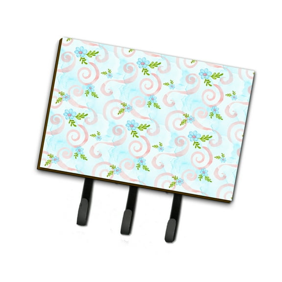Carolines Treasures BB7482TH68 Watercolor Blue Flowers and Swirls Leash or Key Holder Triple Hook multicolor