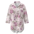 thumbnail image 4 of Xoenoiee Purple Peony Flower Print Beach Cover Ups for Women Summer Long Sleeve Button Down Midi Shirt Dresses Curved Hem Vacation Swimwear Coverup, 3XL, 4 of 7