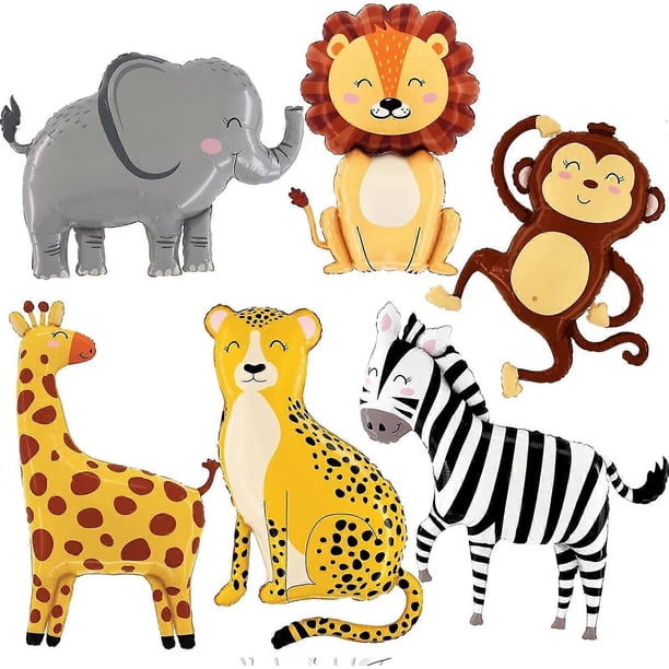 Zebra Elephant Balloons Foil Helium Jungle Safari Elephant Monkey Lion Zebra Giraffe Leopard Shaped Animal Balloons for Wildlife(Pack of 6)