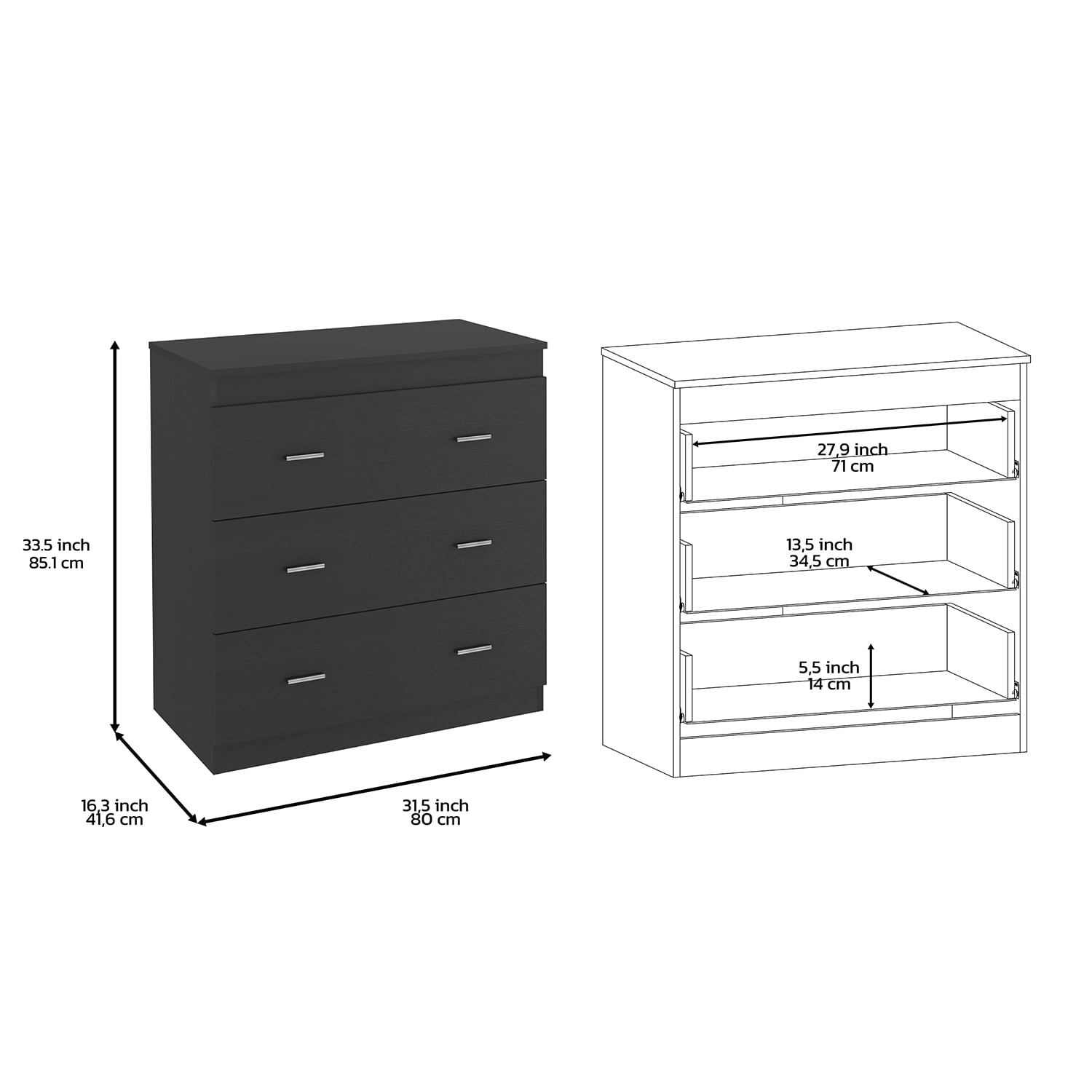 Kadyn Three Drawer Dresser Litress, Nursery Dresser with Metal Handles, Black Chest of Drawers for Bedroom,Storage Cabinet Kadyn Three Drawer Dresser Litress, Nursery Dresser with Metal Handles, Black Chest of Drawers for Bedroom,Storage Cabinet
