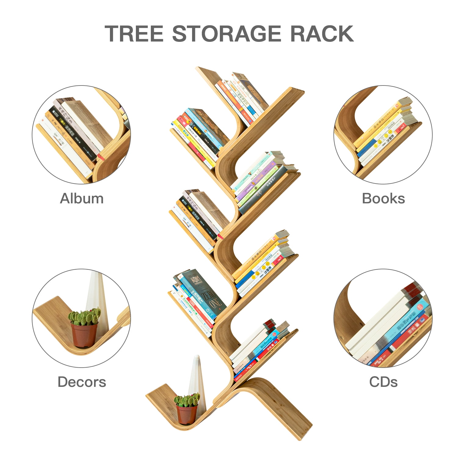 Kepooman 8-Tier Tree Bookshelf for Living Room, Bamboo Bookcase Rack for CDs/Movies/Books, Floor Standing Book Tower Storage Organizer Shelves for Home Office, Wood Color Kepooman 8-Tier Tree Bookshelf for Living Room, Bamboo Bookcase Rack for CDs/Movies/Books, Floor Standing Book Tower Storage Organizer Shelves for Home Office, Wood Color