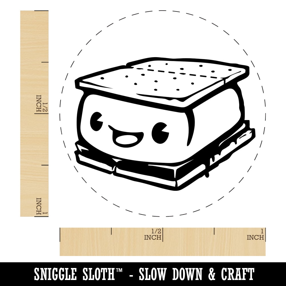 Cute Kawaii S'mores Marshmallow Self-Inking Rubber Stamp Ink Stamper - Fuchsia Ink - Medium 1 Inch