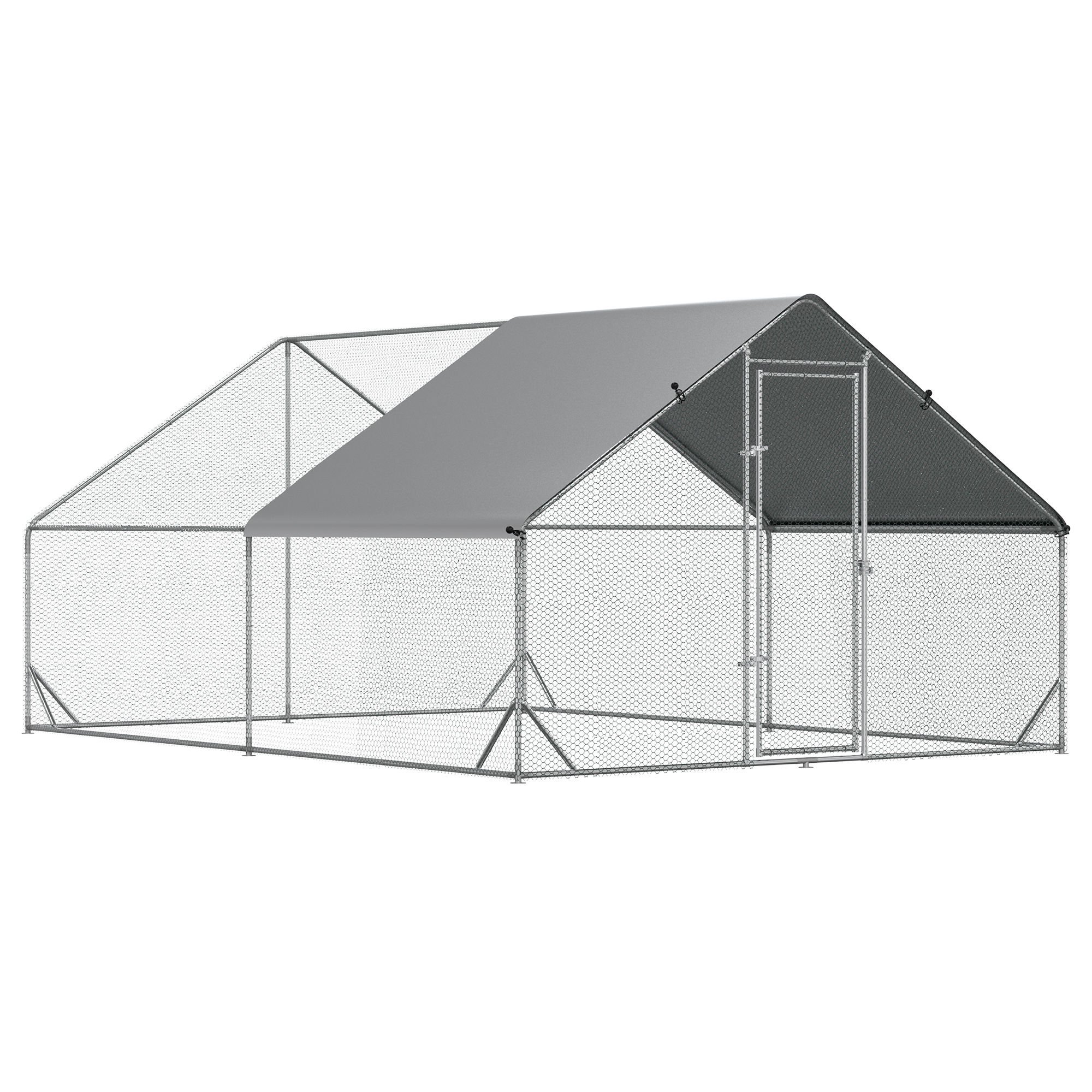 PawHut Large Chicken Coop Metal Chicken Run with Waterproof and Anti-UV Cover, Spire Shaped Walk in Fence Cage Hen House for Outdoor and Yard Farm Use, 1" Tube Diameter, 9.8' x 13.1' x
