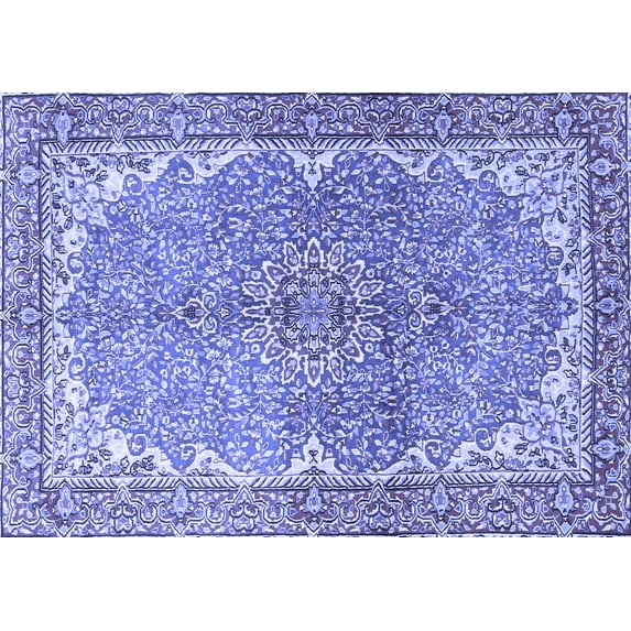 Ahgly Company Machine Washable Indoor Rectangle Persian Blue Traditional Area Rugs, 6' x 9'