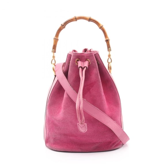 Pre-Owned Gucci Bamboo Handbag, Suede and Leather, Women's, Pink, 001 2854 1657 (Fair)