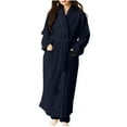 thumbnail image 2 of MGDXOX Women's Fuzzy Fleece Long Robe Solid Color Plush Kimono Warm Thick Fluffy Oversized V Neck Loungewear Maxi Bathrobe Navy M, 2 of 4