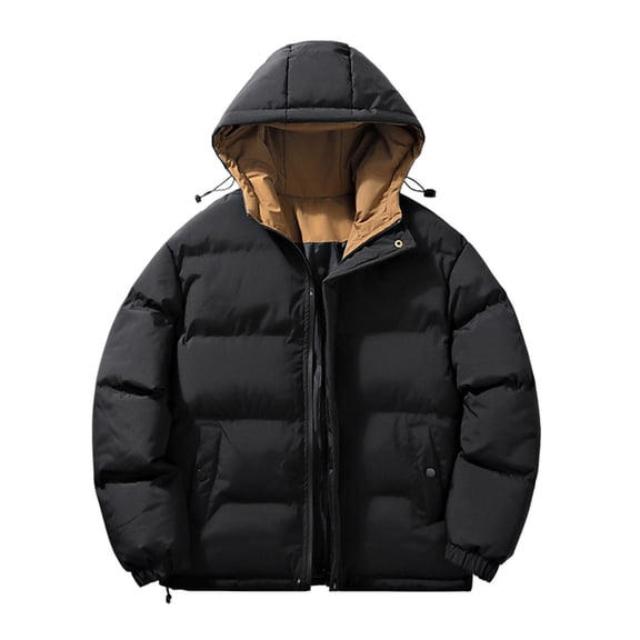 ZQUUVOU Men's Winter Puffer Jacket Zip Front Quilted Jacket Faux Two Piece Thick Hooded Padded Coat with Pockets Black