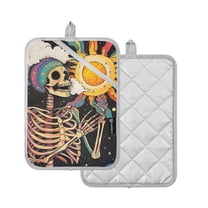 Yayeee Pot Holders Kitchen Heat Resistant with Pocket 7"x9.8" Cotton Oven Cooking Hot Pads, Skeleton with Sun