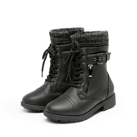 

BURUDANI Kids Girls Fashion Winter Warm Snow Boots Mid Calf Outdoor Combat Boots BLACK Size 1