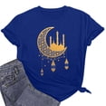 thumbnail image 6 of Penkiiy Happy Ramadan Tops Blouse for Women Women's Graphic Tees Moon Print Short Sleeve Round Neck T Shirts Tops XL Blue, 6 of 6