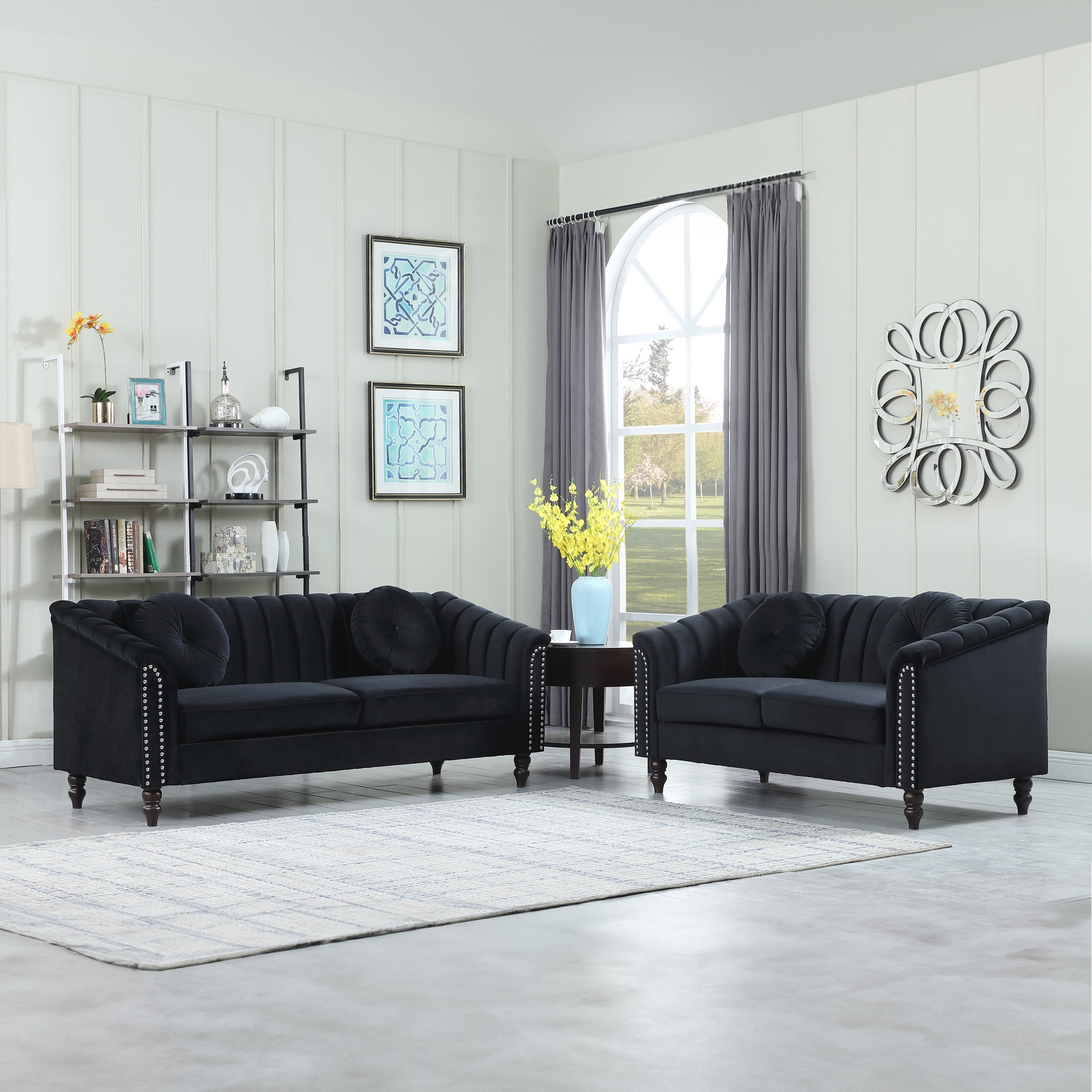 Aukfa 60" Loveseat Sofa Couch, Contemporary Sleep Sofa for Living Room Furniture Sets, Black