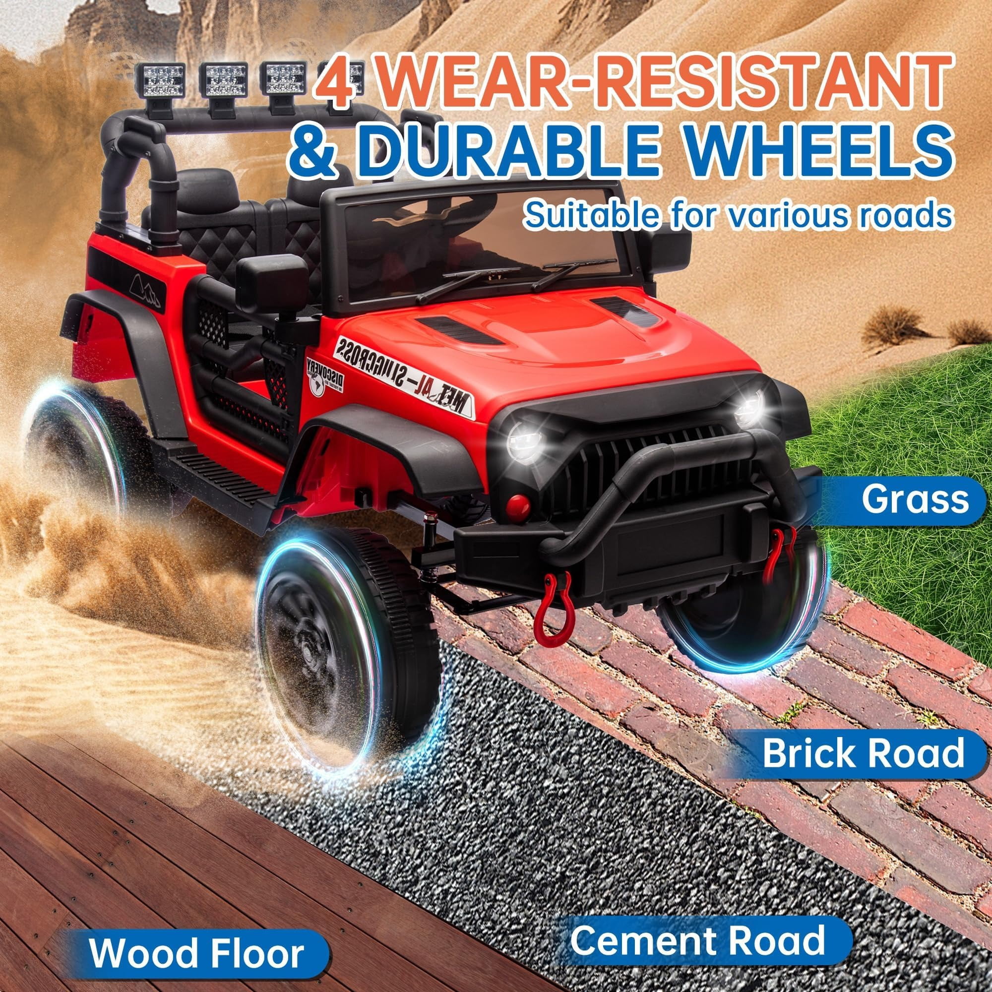 DYNALUNE  24V Kids Ride on Jeep, 400W Battery Powered Car with 4-Wheel Suspension & Music