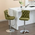 thumbnail image 2 of PORKISS Swivel Velvet Bar Stools, Chrome Base Barstools Set of 2 with Tufted Backs, Modern Upholstered Adjustable Seat for Home Pub and Kitchen Island, Olive Green, 2 of 11