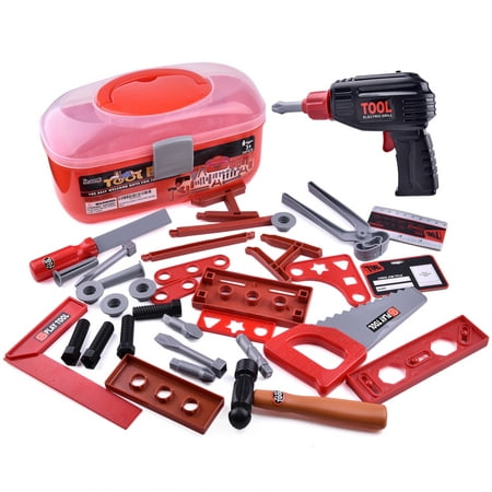 Kids Tool Sets Workshop Construction Box Kits for Kids Educational Toys Pretend Role Play Set for Children Hammer Wrench Power Tools Electric Drill 36 PCs