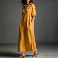 thumbnail image 6 of Noric Women Short Sleeve Cotton Dresses Casual Lapel Collar A-Line Maxi Dress with Pockets Loose Fit Solid Color for Daily Vacation, 6 of 9