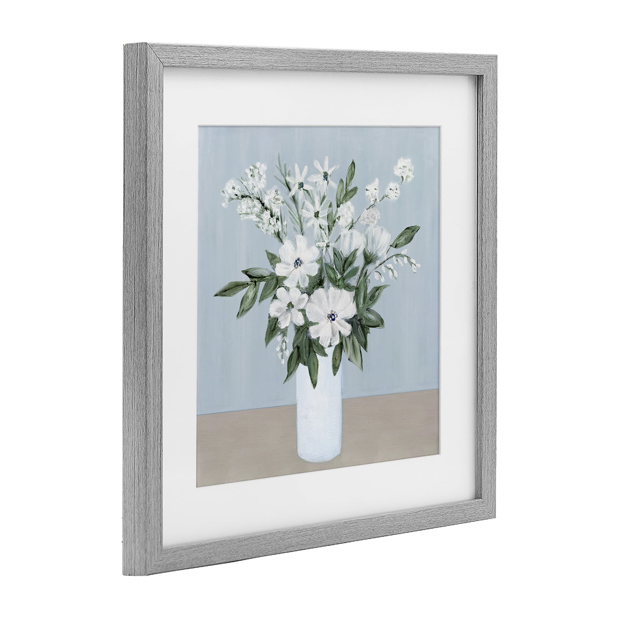 Stupell Industries Mixed White Blooms on Blue Gray Framed Print Under Glass, design by Marilyn Dunlap