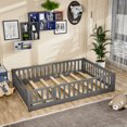 thumbnail image 3 of Miniyam Full Size Toddler Floor Bed with Fence, Gray, 3 of 8