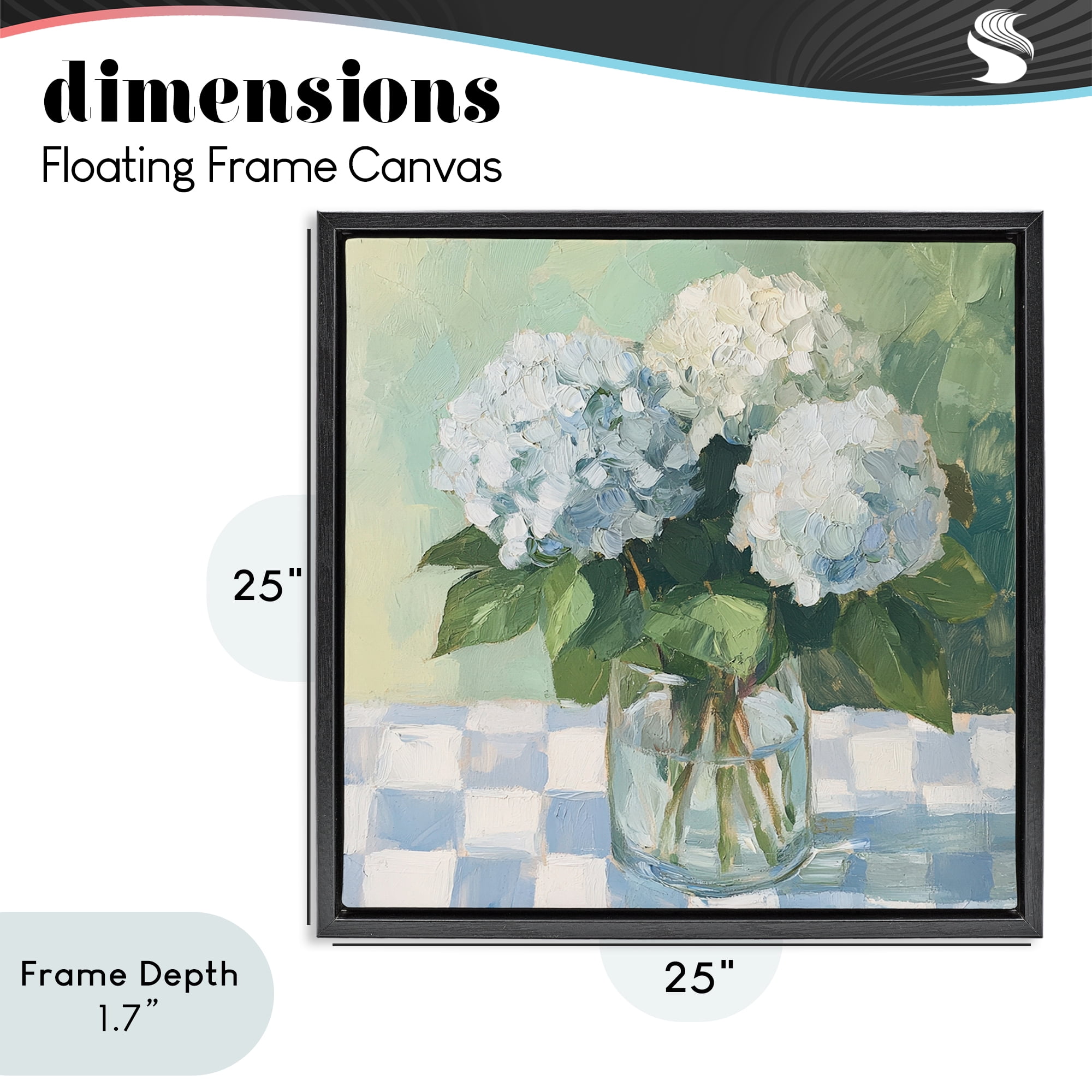 Stupell Industries Hydrangea Picnic on Checkered Black Framed Floater Canvas Wall Art, design by Petal Prints Design
