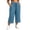 Blue, variant on Plus Size Capris for Women Textured Wide Leg Pants Casual Drawstring Elastic Waist Side Slit Loose Fit Summer Cropped Pants