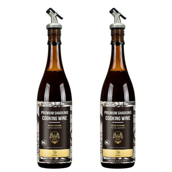 Soeos Premium Shaoxing Cooking Wine 21.64 fl oz, 16 Servings per Container, 2 Packs with Pour Spouts