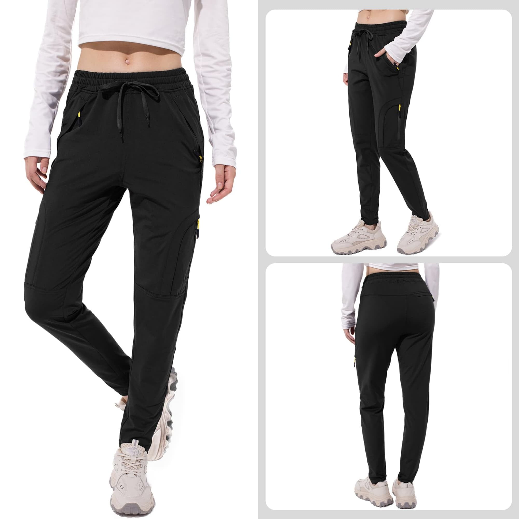 FEN AI Women's Fleece Lined Pants Winter Thermal Ski Pants Hiking Running Joggers Pants with Multi Pockets
