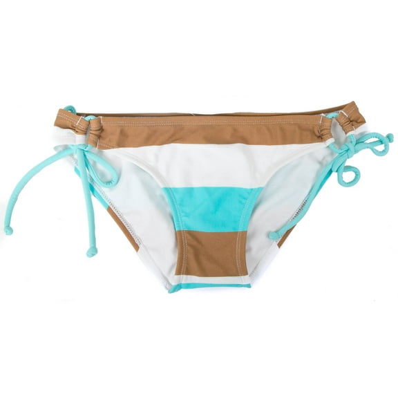Island Soul Women's Striped Brown/White/Blue Hip Tie Side Classic Bikini Swim Bottom