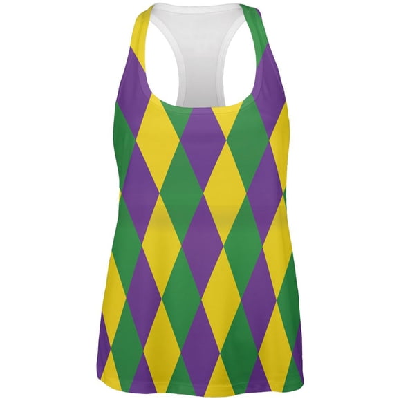 Mardi Gras Jester Costume All Over Womens Racerback Tank Top