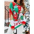 thumbnail image 3 of Ugly Christmas Sweater for Women Cartoon Print Loose Knitwear Long Sleeve Round Neck Pullover, 3 of 6