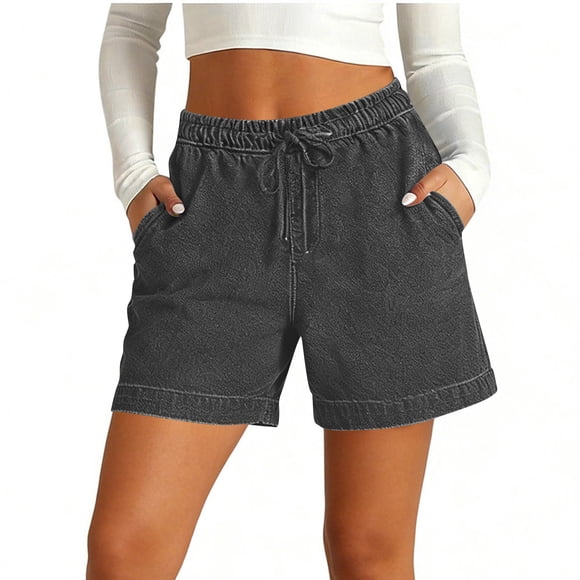 Legging Shorts with Pockets for Women Stretch Denim Like Elastic Casual Cropped Shorts Solid Color 1 Pc