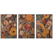 IDEA4WALL Framed Canvas Print Wall Art Set of 3 Retro Flowers Nature Wilderness Watercolor Floral Modern Art Boho Vintage Decorative Rustic Chic Artwork for Home Decor - White 16"x24"x3