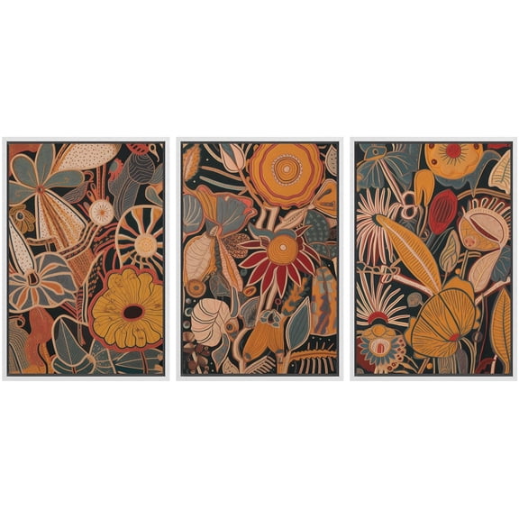 IDEA4WALL Framed Canvas Print Wall Art Set of 3 Retro Flowers Nature Wilderness Watercolor Floral Modern Art Boho Vintage Decorative Rustic Chic Artwork for Home Decor - White 16"x24"x3