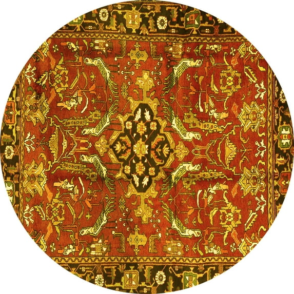 Ahgly Company Machine Washable Indoor Round Persian Yellow Traditional Area Rugs, 5' Round