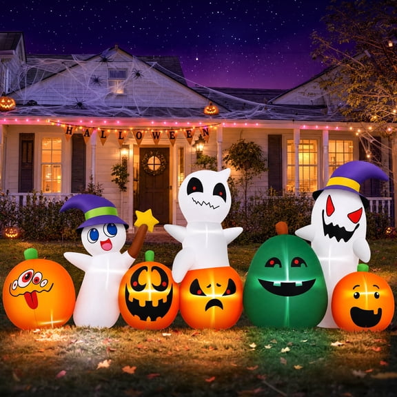 Firstness 7ft Long Halloween Inflatable with Lights,Pumpkin Ghost for Outdoor Decorations