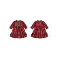 thumbnail image 2 of Cjfdfy Toddler Little Girls Christmas Nightgowns Outfit Holiday Plaid Dress With Red Ribbon Bow Ruffle Long Sleeve Pajamas Cute Kids Christmas Fall Winter Outfit, 2 of 9