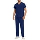 thumbnail image 1 of Ceisia Men's Solid Color V-Neck Nurse Uniform Set, Short Sleeve Scrub Top with Elastic Waist Pants for Healthcare Professionals Dark Blue XXL Gifts, 1 of 7
