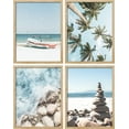 thumbnail image 2 of PixonSign Framed Wall Art Tropical Palm Tree Ocean Rock Boats Illustrations Posters, Set of 4 Rustic Nautical Fine Art Boho Coastal Canvas Prints for Bedroom, Living Room, Office - 11"x14" Natural, 2 of 5