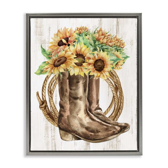 Stupell Industries French Country Southern SunBouquet Boots Gray Floating Frame Canvas Art, 25 x 31, by Kim Allen