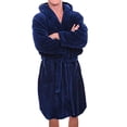 thumbnail image 1 of CUITING Solid Color Belt Flannel Bath Robe Hooded Pockets Warm Men Nightgown Home Clothes, 1 of 8