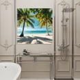 thumbnail image 4 of Wall Art Prints, Ocean Framed Canvas Prints for Bedroom Living Room Bathroom Office, Palms Tropical Island Summer Beach Sea Water Gallery Wrap Wall Art Poster for Gifts Home Decor 28"x28", 4 of 9