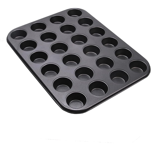 Molde antiadherente para 24 mini muffins con asas extendidas para un agarre fácil, de acero al carbono para una cocción uniforme, apto para lavavajillas (negro)