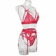 thumbnail image 5 of Conjunto de ropa interior de encaje floral de 3 piezas para mujer, sujetador sexy, bragas, liguero, rojo vino, M AweSitey XX000052-14, 5 of 7