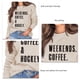 thumbnail image 4 of Sudadera informal holgada, cuello redondo, mangas largas, estampado de letras, color arena, talla S, para mujer, primavera/otoño, 4 of 5