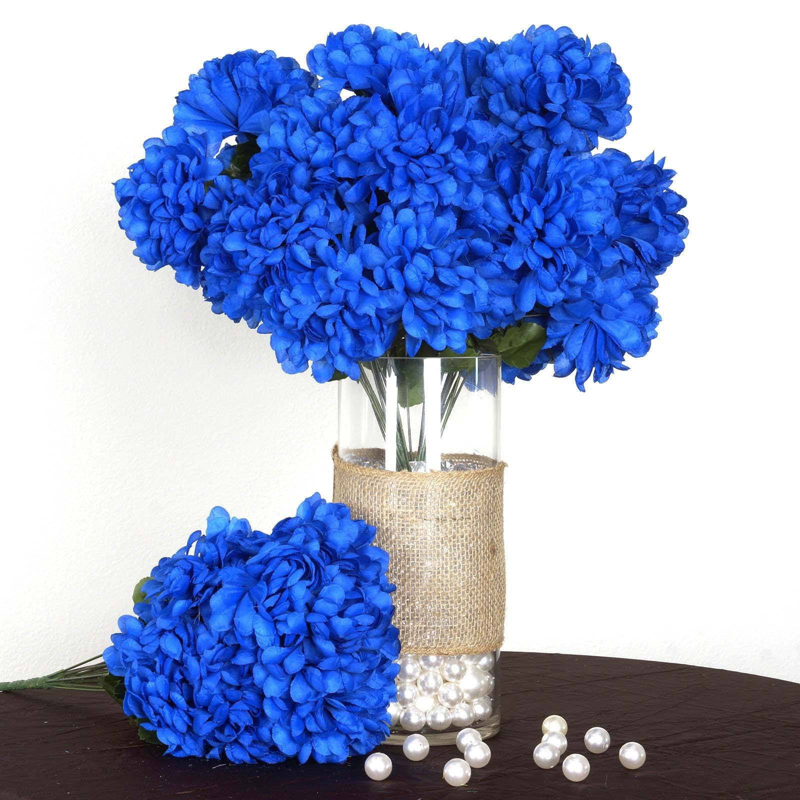 PartyWoo Artificial Flowers 10 pcs, Blue Home Room Decor Chrysanthemum Artificial Flowers for Decoration 10 pcs Silk Flowers with Stems Blue Fake Flowers Wedding Centerpieces Bouquets