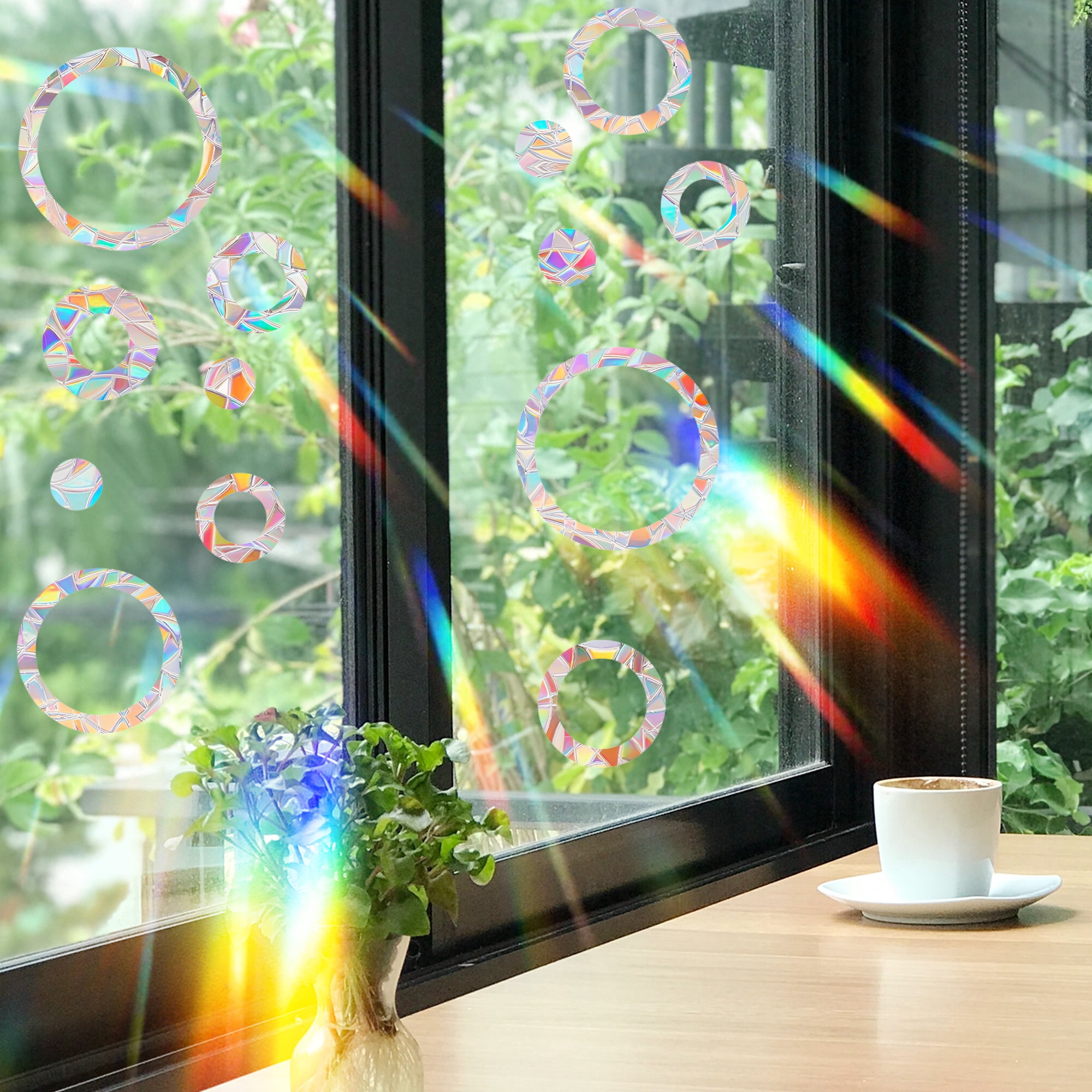 Unique Bargains Non-Adhesive Reusable Rainbow Window Stickers Light Blue Ring-Shaped