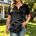 thumbnail image 2 of VBVC Women's Fish Print Notch Neck Tops , Casual Button Detail Shirts For Women,Ladies' Lightweight Loose Short Sleeve Blouses,Black,S-3XL, 2 of 8