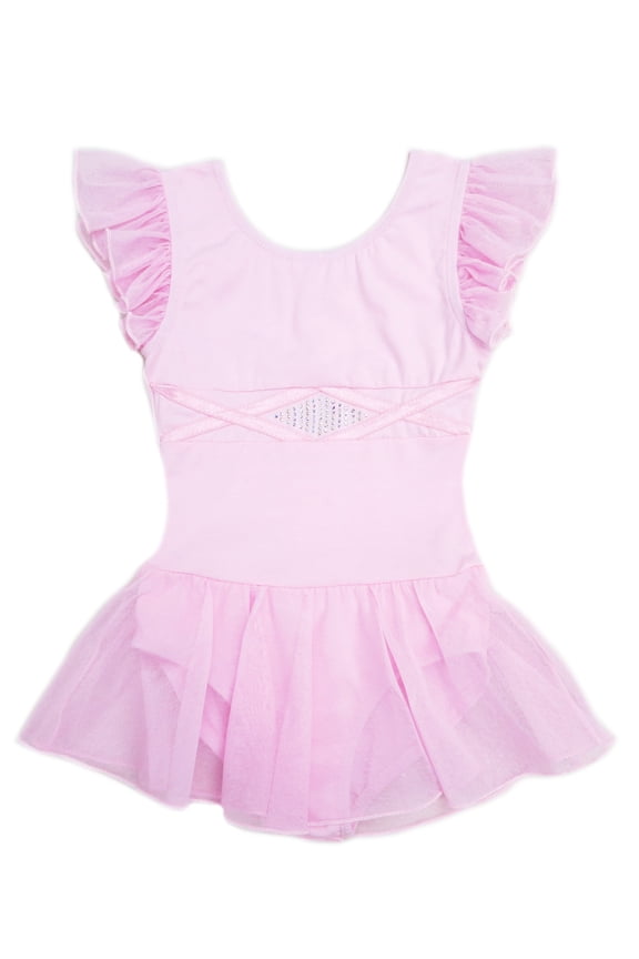 Pink Rhinestone Chiffon Skirted Leotard L(5-6Y)
