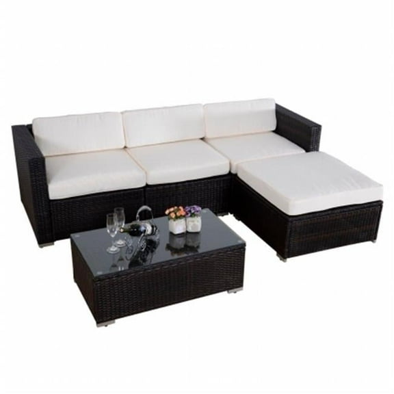 Outdoor Patio PE Wicker Rattan Sofa Patio Sectional Furniture Set Deck Couch, Brown - 5 Piece