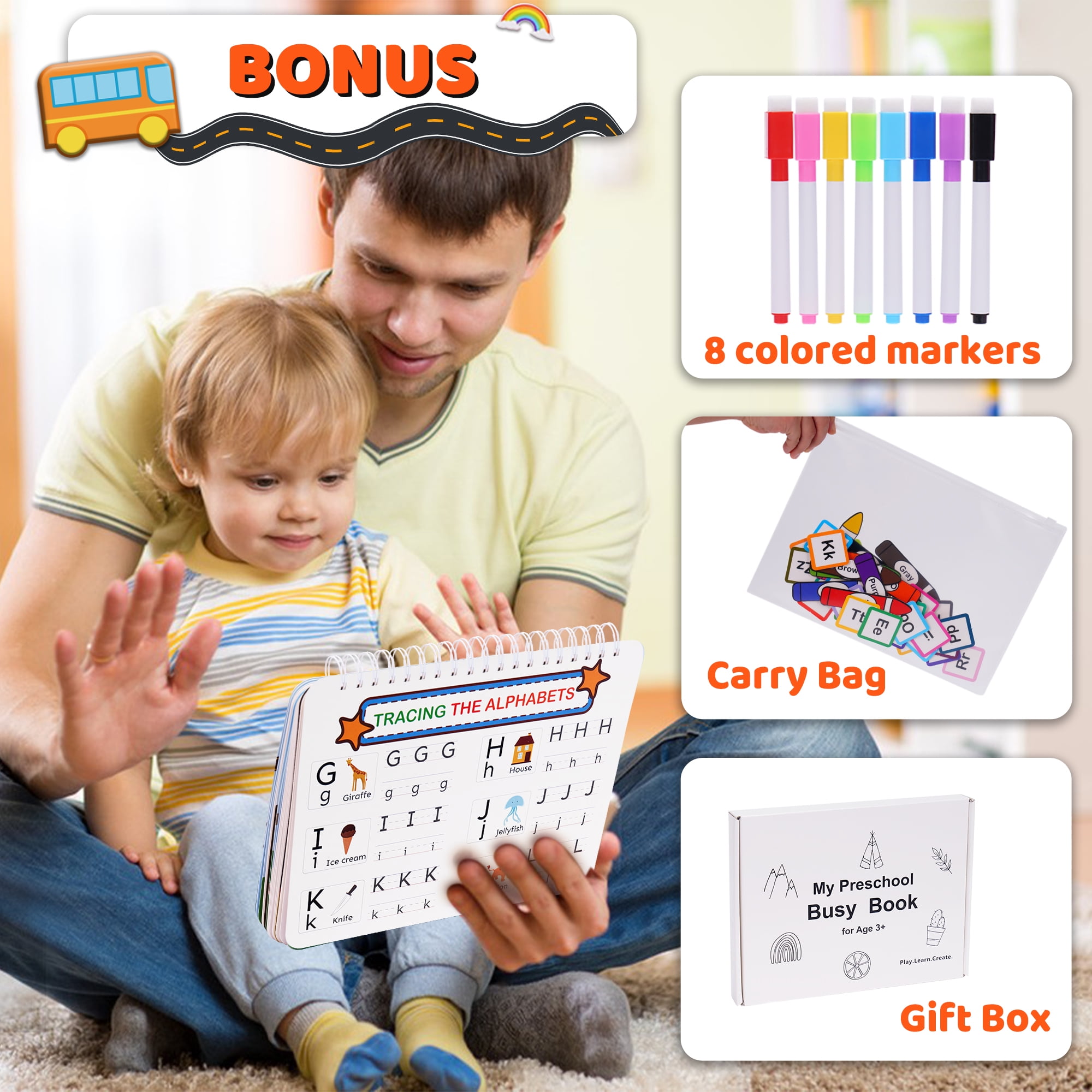 Preschool Montessori Toys with 8 Color Marker, Educational Toddler Busy  Book for Kids Learning 