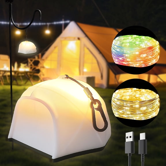 3 in 1 Retractable Camping Lantern, 4000mAh Rechargeable Tent Light with 49.2FT RGB Fairy String Lights, Dimmable LED Portable Hanging Emergency Flashlight for Camping, Hiking, Picnic & Home Decor